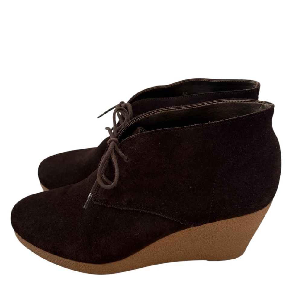 Talbots Dark Brown Suede Leather Lace-Up Ankle Boots Wedge Heel Size 8